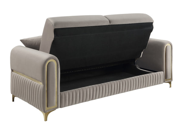 English Elm Ruby 3 Piece Contemporary Living Room Set with Channel Tufting and Gold Steel Legs B009S02252