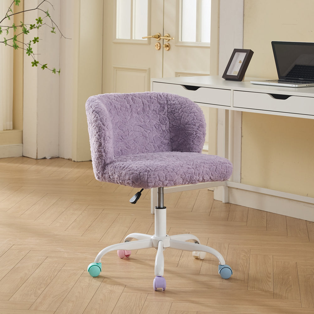 English Elm A&A Plush Faux Fur Office Chair with Ergonomic Wrap Back, Breathable No-Shed Seat and Stable Base Violet W1143P324152