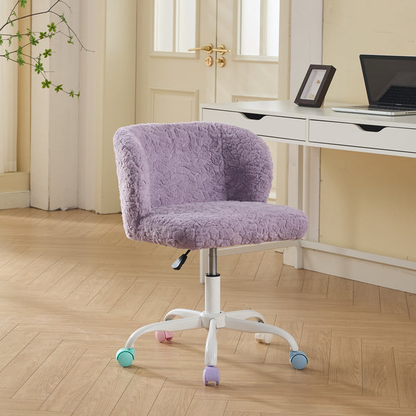English Elm A&A Plush Faux Fur Office Chair with Ergonomic Wrap Back, Stable Metal Base, Breathable, Cute Wheels Violet W1143P324152