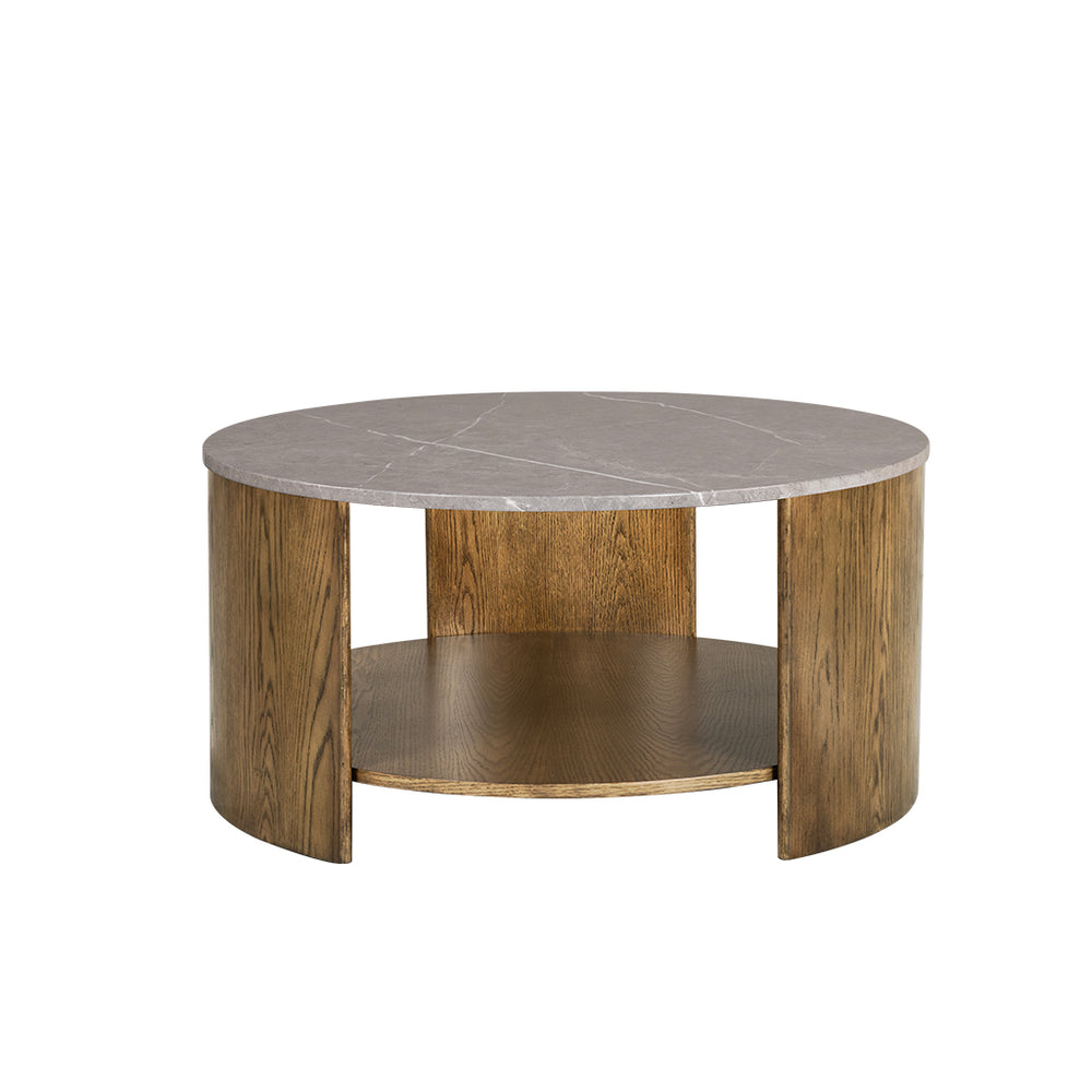 JLA Home INK+IVY - Round Keegan Mixed-Material Coffee Table with Faux Marble Top, Curved Legs & Open Shelf, 39.5" diámetro II120-0568
