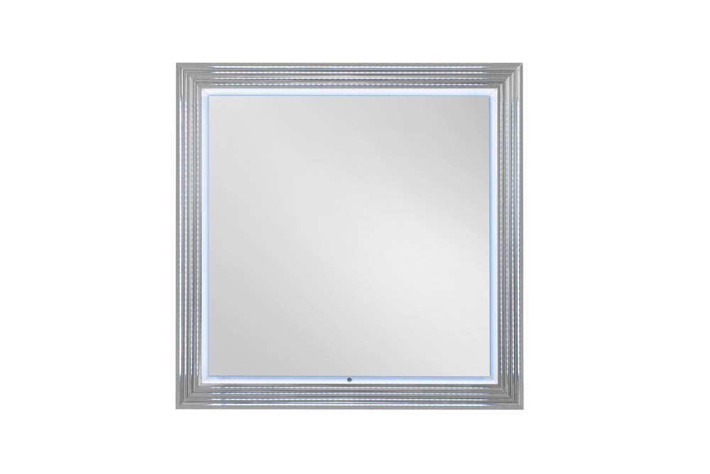 English Elm MOON White Marble Mirror with LED — Modern High-Gloss Solid Wood Frame, Sleek Built-In Lighting, Durable Design B201P216079