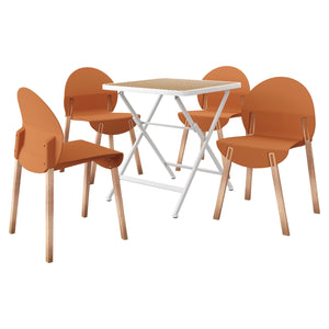 English Elm 4-Pack Red Oak Leg Chairs with Ergonomic PP Seats and Folding Modern Square Table, Durable Set khaki,Tropical Orange,White W3450S00031