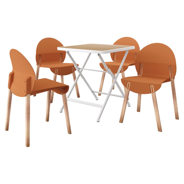 English Elm 4-Pack Red Oak Leg Chairs with Ergonomic PP Seats and Folding Modern Square Table, Durable Set khaki,Tropical Orange,White W3450S00031