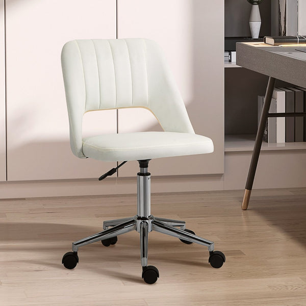 English Elm Vinsetto Velvet Armless Swivel Office Chair - Modern Mid Back Design, Adjustable Height, Cream White W2225P217489-GIGA