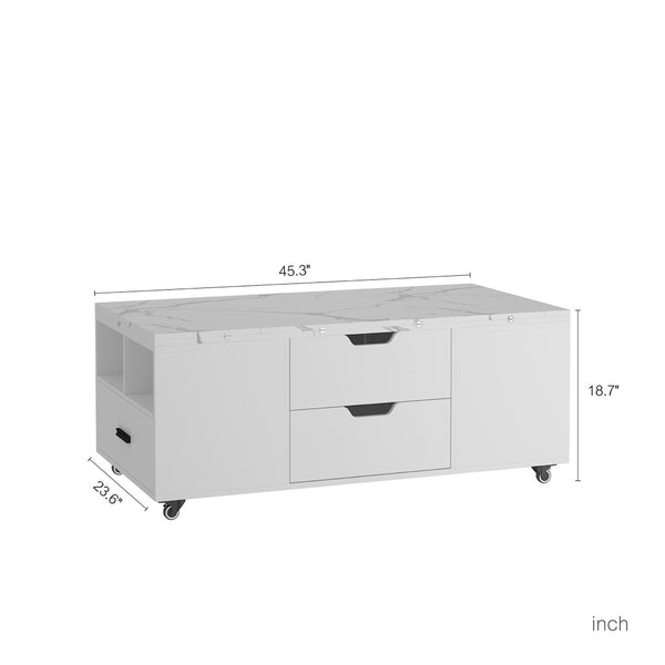 English Elm Modern Lift Top Coffee Table with Hidden Storage and Two Cushioned Stools Included W1321S00047
