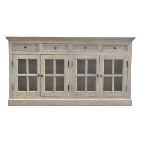 English Elm Solid Mango Wood Sideboard With Stone Acid Wash Finish - Rustic Charm & Ample Storage Solution B182P279310-GIGA