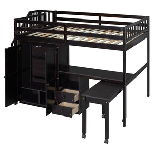 English Elm Queen Murphy Bed with Integrated Desk Cabinet Shelves Space Saving Studio Solution Espresso N708S00014P