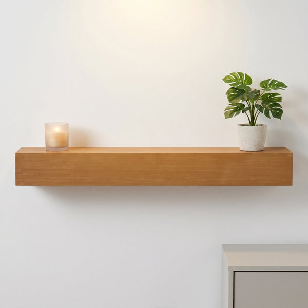 English Elm 48'' Solid Fir Wood Floating Mantel Shelf Farmhouse Style for Living Room Walls Light Brown W2640P386603