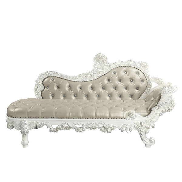 English Elm Vanaheim Upholstered Bench Beige Pu Leather Antique White Base Bedroom Entryway B2756P461922