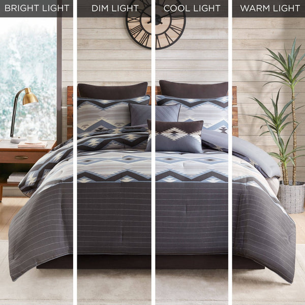 English Elm 8-piece King Comforter Set Geometric Lodge Polyester Bedding for Master Bedroom B035P472706