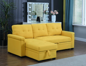 English Elm Jardin Linen Upholstered Sleeper Sectional with Reversible Chaise and Hidden Storage Yellow B2749S00009