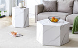 English Elm Modern Minimalist Style Hexagonal White Marble Patterned Mdf Coffee Table Set (Two-Piece Set) .Complex Texture Patterns, Style and Texture Coffee Table To Redefine Your Interior Decoration.