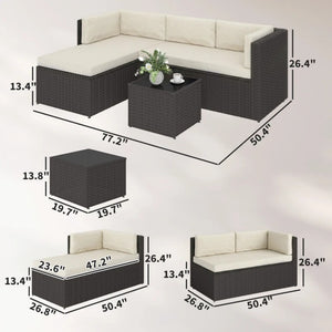 English Elm Comfortable Outdoor 3 Piece Pe Wicker Patio Set with Chaise Sofa and Glass Table Beige,Dark Brown T3971S00209