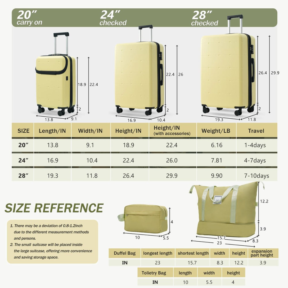 English Elm Luggage 5 Piece Hardside Abs Set with Front Access Carry on and Tsa Spinner Wheels Yellow N732P391557Y