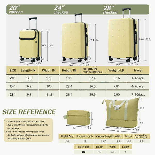 English Elm Luggage 5 Piece Hardside Abs Set with Front Access Carry on and Tsa Spinner Wheels Yellow N732P391557Y