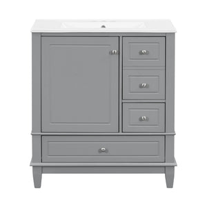 English Elm Christopher Knight Home® - 30" Freestanding Bathroom Vanity with Ceramic Sink, Soft-Close Door, Gold Knobs & 3 Drawers, Durable Painted Finish Grey N759P225994E