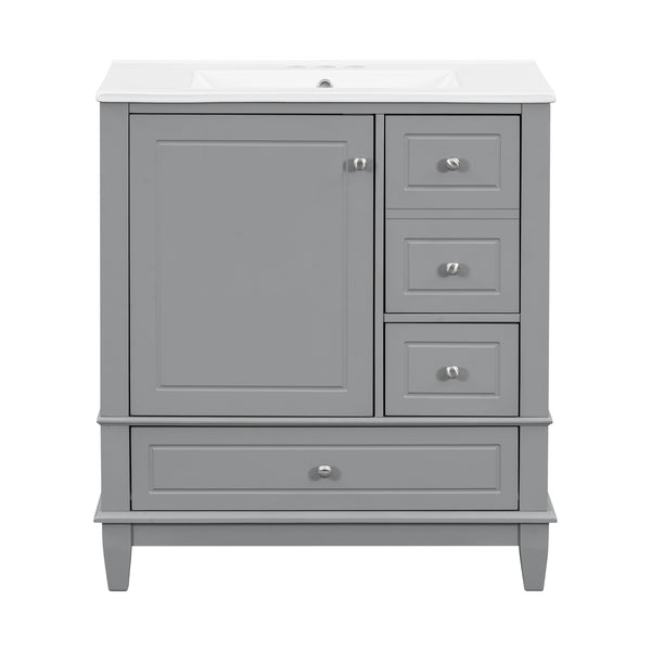 English Elm Christopher Knight Home® - 30" Freestanding Bathroom Vanity with Ceramic Sink, Soft-Close Door, Gold Knobs & 3 Drawers, Durable Painted Finish Grey N759P225994E