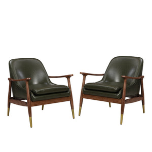 English Elm Christopher Knight Home® - [Set of 2] Mid-Century Faux Leather Accent Chair with Solid Wood Frame, Brass-Tipped Legs, Plush Cushions Green N767P205863G_2