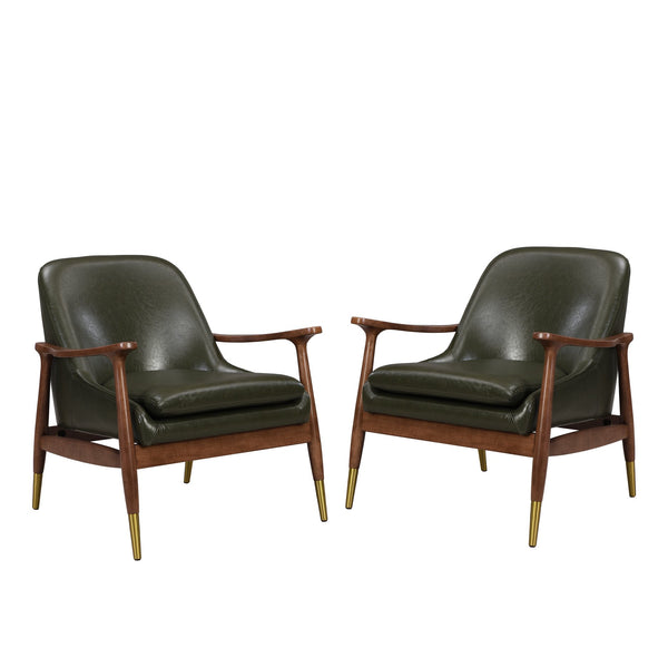English Elm Christopher Knight Home® - [Set of 2] Mid-Century Faux Leather Accent Chair with Solid Wood Frame, Brass-Tipped Legs, Plush Cushions Green N767P205863G_2