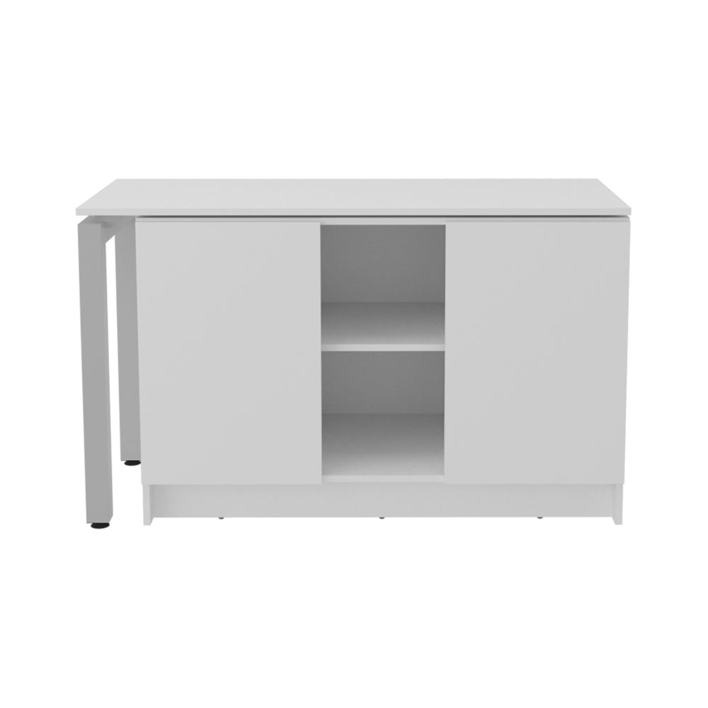 English Elm Elfrida Compact White Desk with Two Open Shelves, Scratch-Resistant Melamine Surface, Stable Design B128S00194