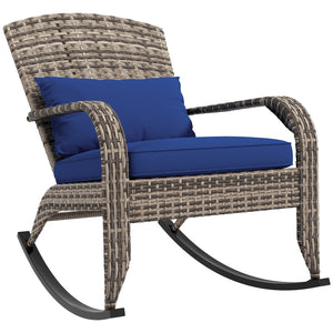 English Elm Outsunny Outdoor Rocking Chair - High Back Wicker Rattan With Cushion & Pillow For Cozy Porches & Patios W2225P174022-GIGA