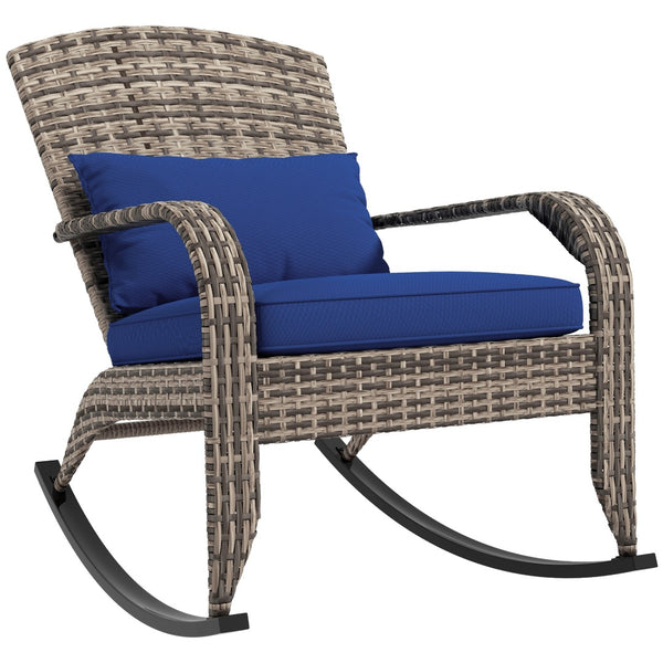 English Elm Outsunny Outdoor Rocking Chair - High Back Wicker Rattan With Cushion & Pillow For Cozy Porches & Patios W2225P174022-GIGA