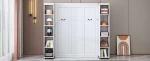 English Elm Queen Murphy Wall Bed with Hydraulic Lift and Push Pull Cabinet Storage Unit White LP000381AAK