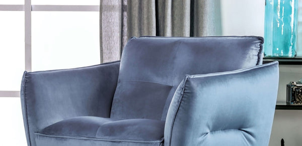 English Elm Contemporary Mezzanotte Italian Leather Armchair with Track Arms, Welted Box Cushions & Metal Legs Light Blue 36 L x 37 W x 28 H B2741S00591