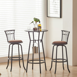 English Elm 3 Piece Counter Height Dining Set Industrial Metal Grid Chairs with Fabric Seats D665118806