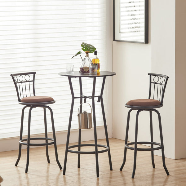 English Elm 3 Piece Counter Height Dining Set Industrial Metal Grid Chairs with Fabric Seats D665118806