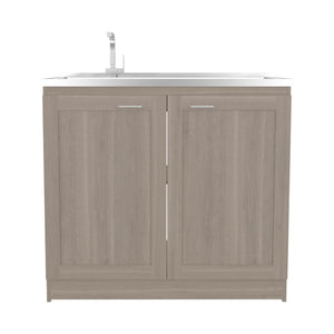 English Elm Utility Sink Base Cabinet with Two Doors Shelved Storage White Oak Laundry Room B097S00202