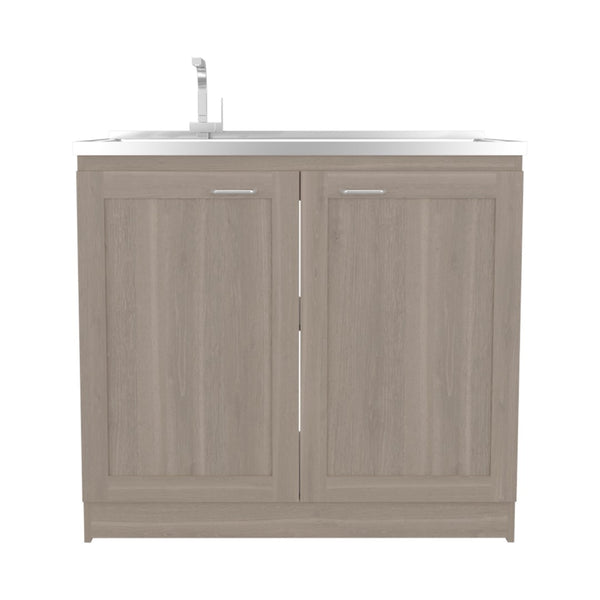 English Elm Utility Sink Base Cabinet with Two Doors Shelved Storage White Oak Laundry Room B097S00202