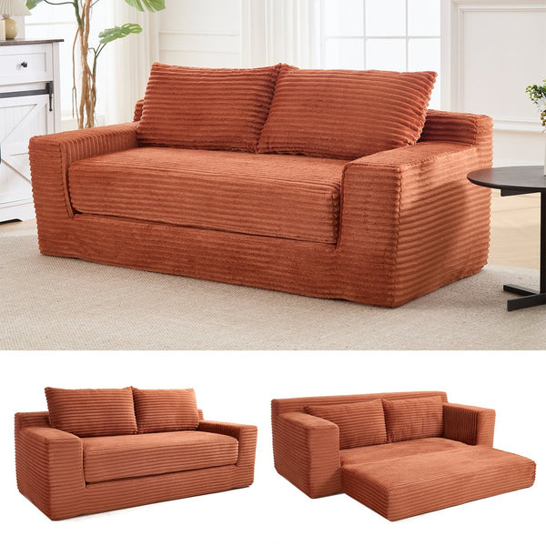 English Elm Loveseat Convertible Sofa Bed with Memory Foam & Steel Frame, No Assembly, Corduroy Comfort Orange W2959P278453