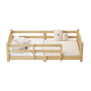English Elm Twin Montessori Floor Bed Solid Pine Frame with Safety Guardrails for Kids Bedroom Natural N733P400298N