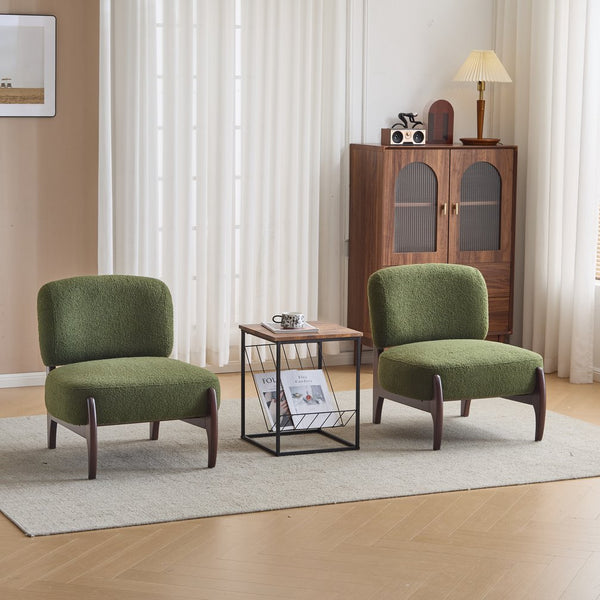 English Elm Christopher Knight Home® - [Set of 2] Boucle Lounge Chair with Rolled Backrest, Solid Wood Frame, Plush Durable Upholstery for Modern Spaces Green N767P256376G_2