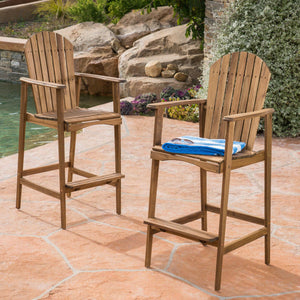 English Elm Christopher Knight Home® - Outdoor Acacia Wood Adirondack Barstools Set of 2 — Weather-Resistant Slat-Back High Seat, Handcrafted Appeal Natural Stained 61680.00NTLS
