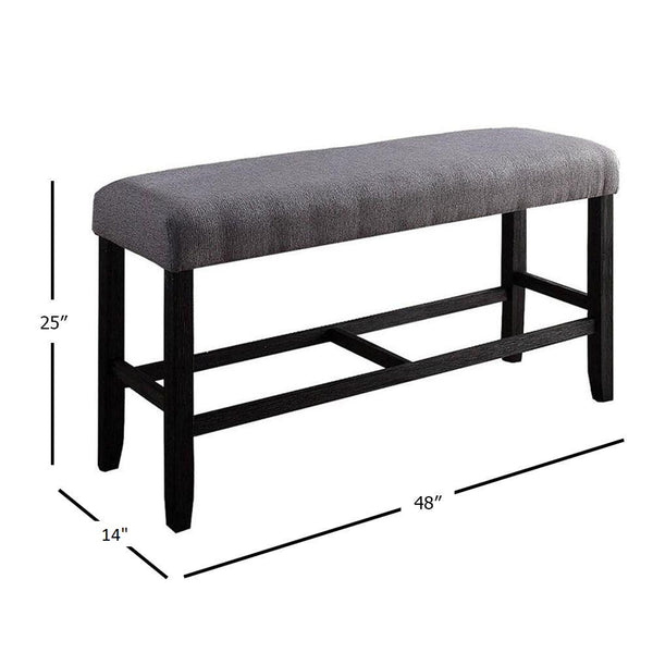 English Elm 1pc Counter Height Bench Espresso Upholstered Padded Seat 48"W x 14"D x 25"H Wood Frame Durable Footrest Support B2741P328579