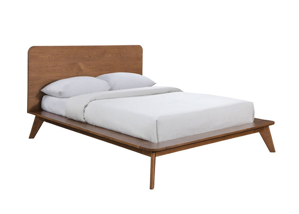 English Elm Walnut Queen Size Platform Bed Frame - Mid-Century Modern Solid Wood Design, Mattress Ready, Chic Look B2741S00451-GIGA