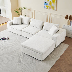 English Elm Cloud Couch Modular 4 Seater Sofa with Washable Linen and Pocket Spring Cushions White W1765S00140