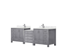 English Elm Distressed Grey Double Bath Vanity 92" W x 22" D with Carrara Marble Top, 14 Drawers & Chrome Faucets B2731S01190