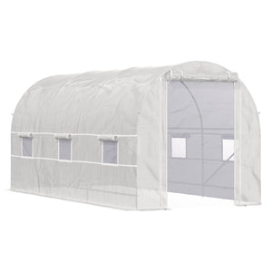 English Elm Outsunny 15' X 7' Walk-In Tunnel Greenhouse Kit With Steel Frame, 6 Windows & Roll-Up Door For Year-Round Gardening W2225P174449-GIGA