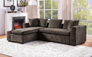 English Elm Sectional Chenille L-Shaped Sofa with Hidden Wooden Storage, Deep 18.9" Seats & Pocket Springs Brown N719S001970D