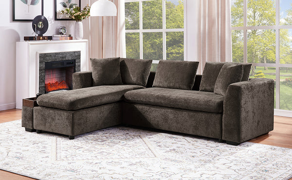 English Elm Sectional Chenille L-Shaped Sofa with Hidden Wooden Storage, Deep 18.9" Seats & Pocket Springs Brown N719S001970D