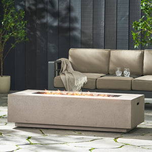 English Elm 50000 Btu Rectangular Mgo Concrete Propane Fire Table for Outdoor Patio Gatherings 59242.00WHI-50K