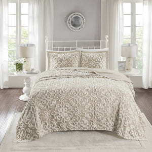 JLA Home Madison Park - 3 Tufted Cotton Chenille Bedspread Set – Oversized Shabby Chic Floral Medallion, Breathable OEKO-TEX Comfort 118 L x 120 W x 0.25H MP13-7125