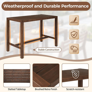 English Elm Trexm Solid Acacia Outdoor Bar Set Five Piece Rustic Slatted Counter Height Patio Mocha TM000029AAP