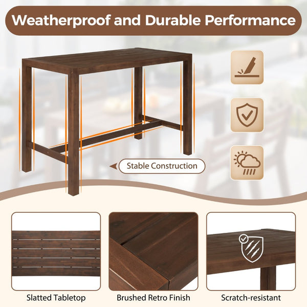 English Elm Trexm Solid Acacia Outdoor Bar Set Five Piece Rustic Slatted Counter Height Patio Mocha TM000029AAP