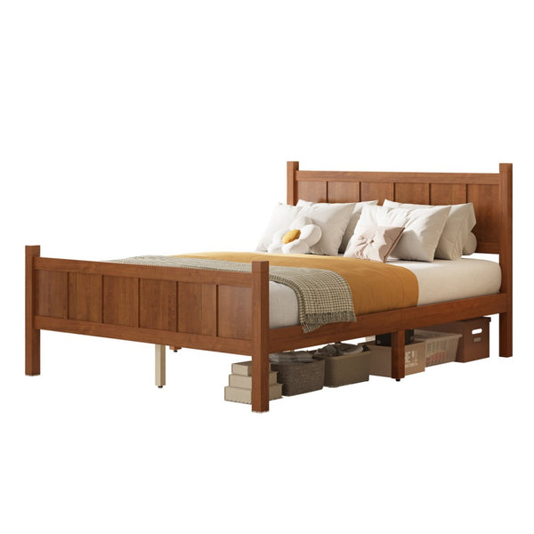 English Elm Twin Platform Bed Vertical Slat Headboard Farmhouse Shaker Wood Grain Finish Bedroom Walnut N733P422479D