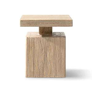 English Elm Calder Reclaimed Elm Block Plinth Side Table Sculptural Solid Wood Accent B2719P474461