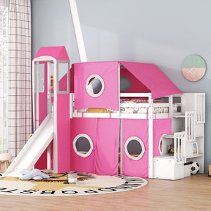 English Elm Twin Castle Loft Bed with Play Tower Pinewood Frame for Kids Bedroom Storybook LT000568AAH-1